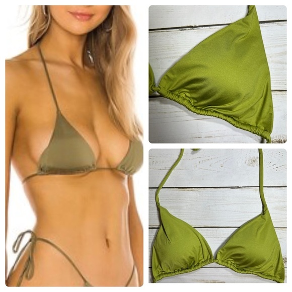 Monica Hansen | That 90s Vibe Padded Triangle String Bikini Top Green | M - Picture 1 of 7